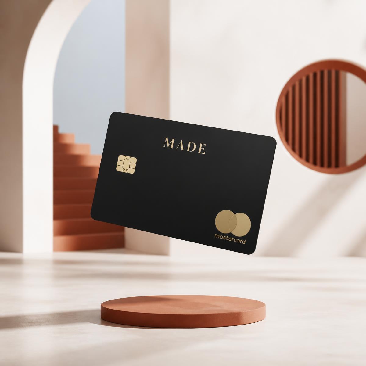 The Made card — matte black with gold MADE mark